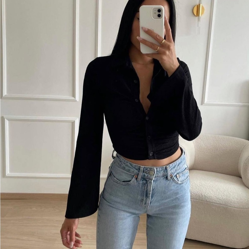 Knit button up in black, medium